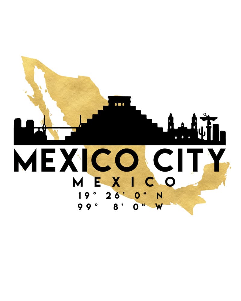 Mexico City Golden Skyline by Emiliano Deificus — canvas wall art
