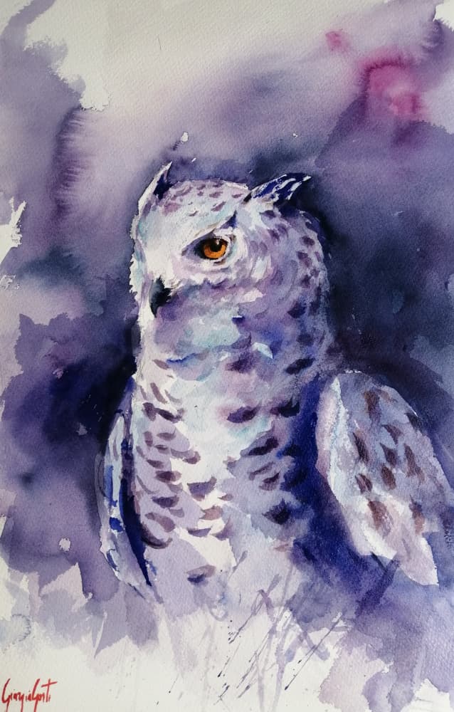 Mystical Purple Owl by Giorgio Gosti — canvas wall art