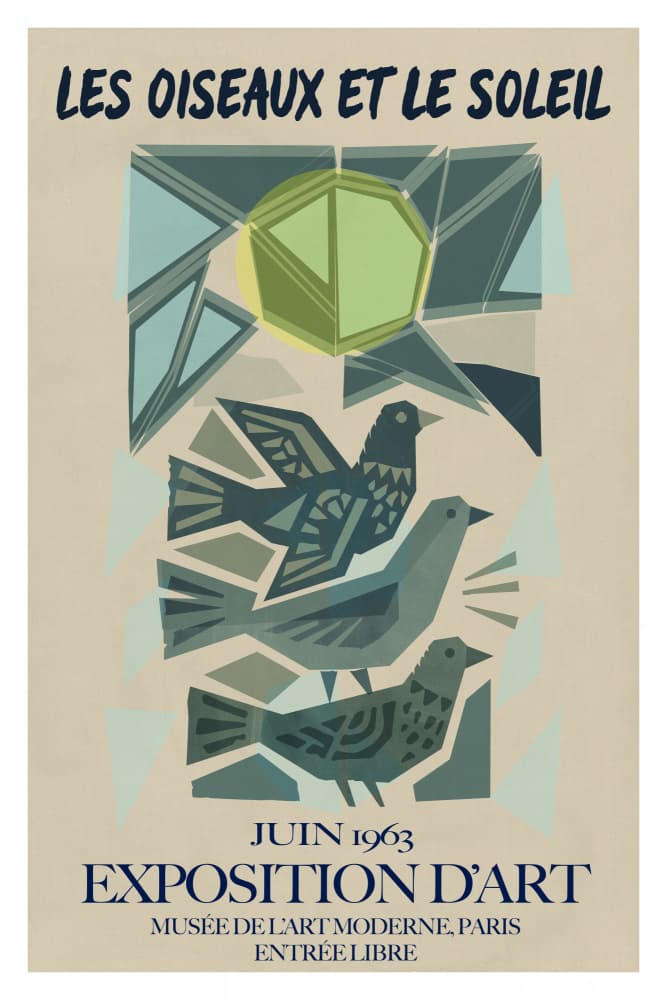 Midcentury Birds and Sun by casa cartissi — canvas wall art