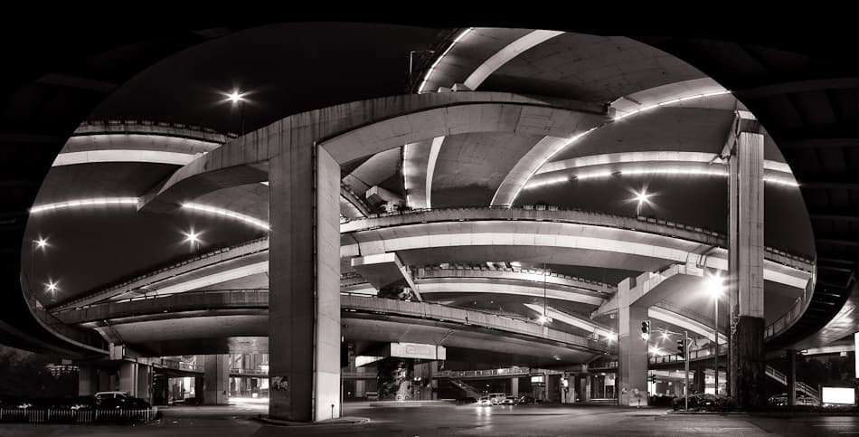Night Highway Interchange by Nicolas Marino — canvas wall art