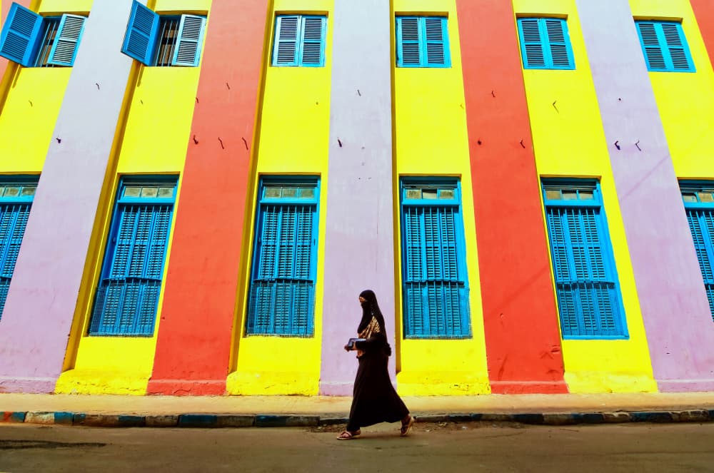 Woman and Vivid Stripes by Ajit Kumar Majhi — canvas wall art