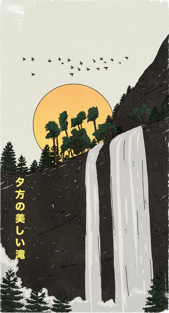 Japanese Sunset Waterfall by Nicholas — canvas wall art