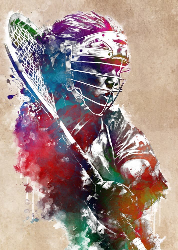 Watercolor Lacrosse Player by Justyna Jaszke — canvas wall art