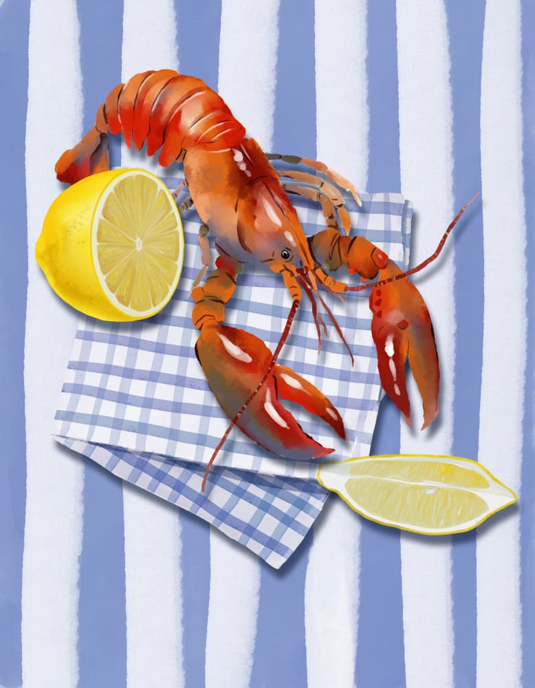 Blue Striped Lobster by Elena Dorosh — canvas wall art
