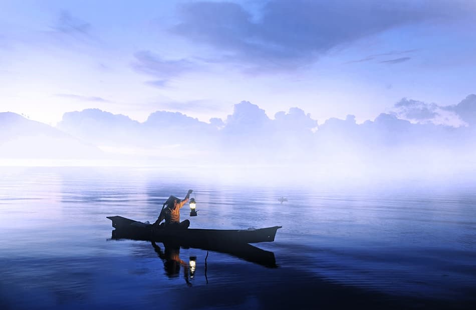 Misty Lake Lantern by Cie Shin — canvas wall art
