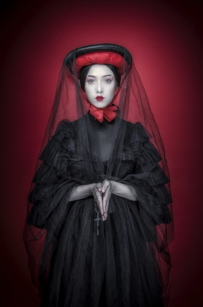 Red Veiled Prayer by PARTHA BHATTACHARYYA — canvas wall art