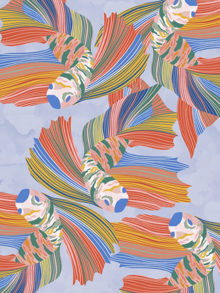 Vibrant Swirling Fish Pattern by Ceyda Alasar — canvas wall art