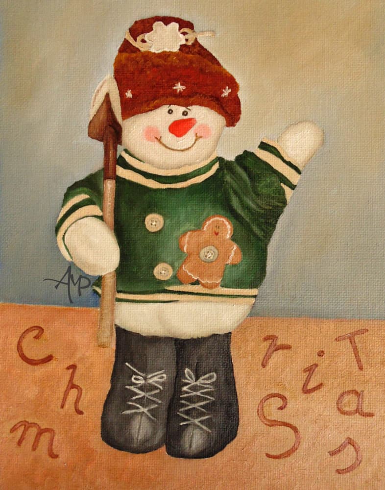 Jolly Christmas Snowman by Angeles M. Pomata — canvas wall art