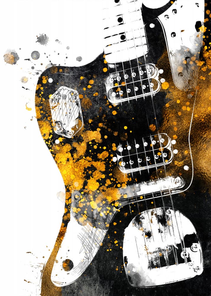 Golden Splash Guitar by Justyna Jaszke — canvas wall art