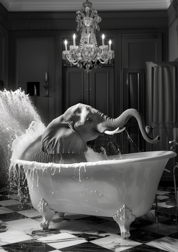 Elephant Bath Time by Niky Rahner — canvas wall art