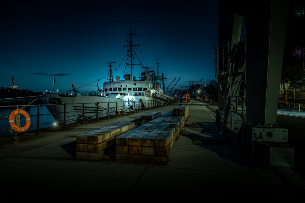 Docked Ship Night by Jürgen Muß — canvas wall art