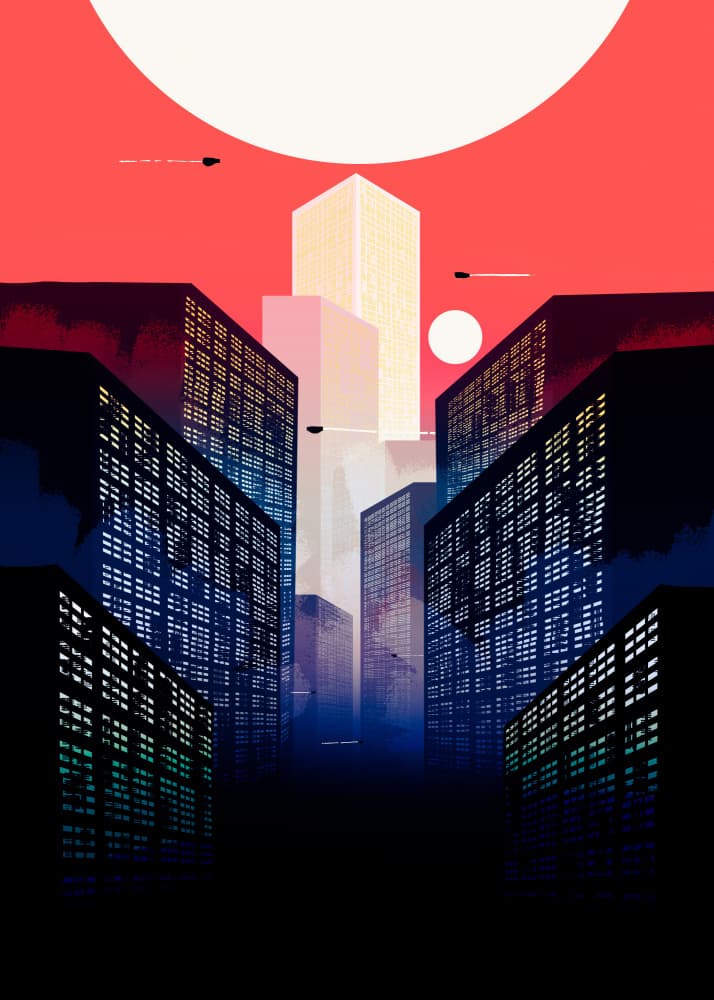 Futuristic City Night by Stephen Wade — canvas wall art