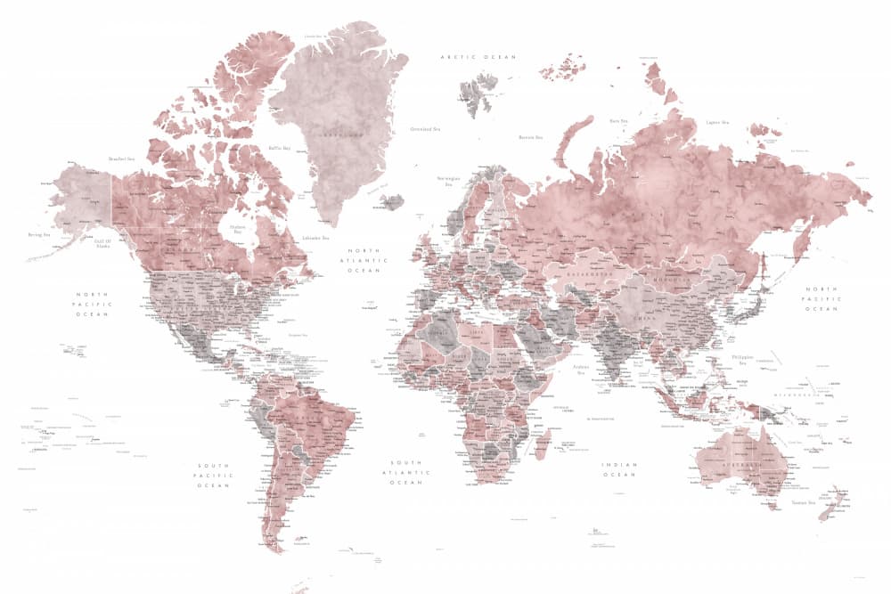 Blush Textured World Map by Rosana Laiz Blursbyai — canvas wall art