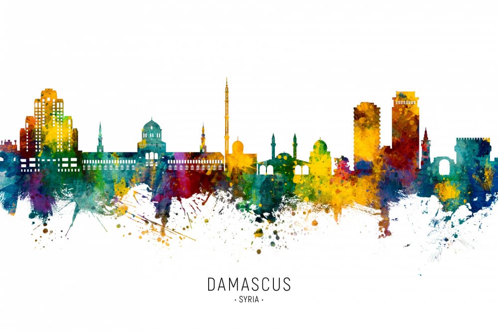 Colorful Damascus Skyline by Michael Tompsett — canvas wall art