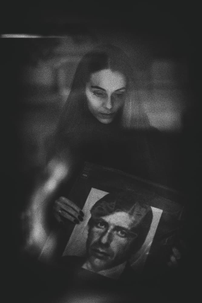 Mysterious Woman With Portrait by Yuri Shepelev — canvas wall art