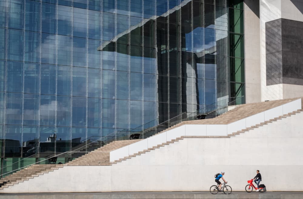 Architecture Cyclists Reflections by Kelemen Sándor — canvas wall art