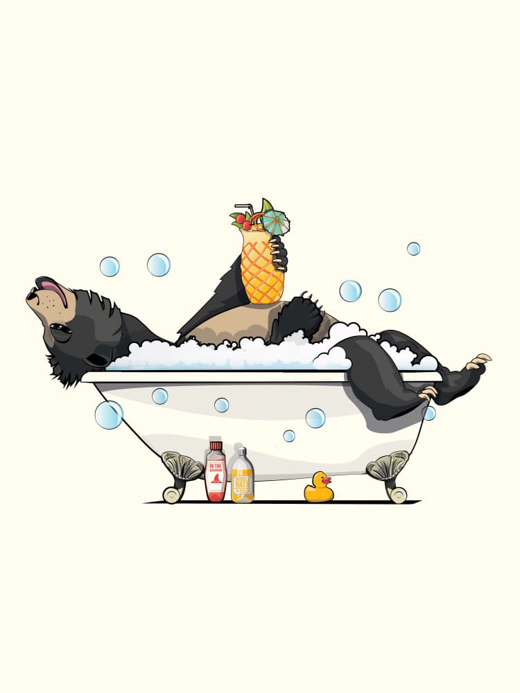 Relaxing Bear Bath by In The Washroom — canvas wall art
