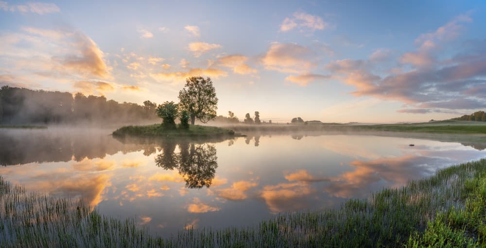 Misty Morning Lake by Keller — canvas wall art