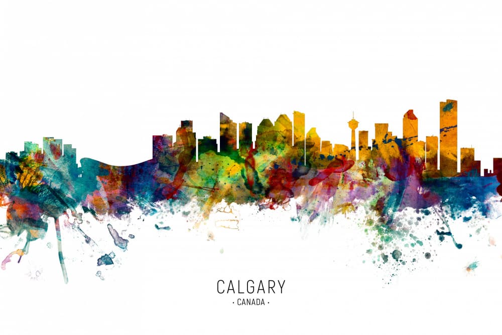 Vibrant Calgary Skyline by Michael Tompsett — canvas wall art