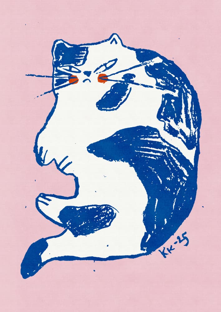 Grumpy Blue Cat by Katariina Kosunen — canvas wall art