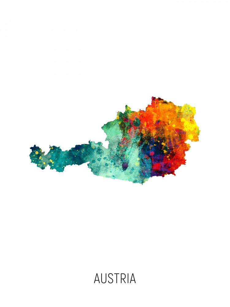 Colorful Austria Map by Michael Tompsett — canvas wall art