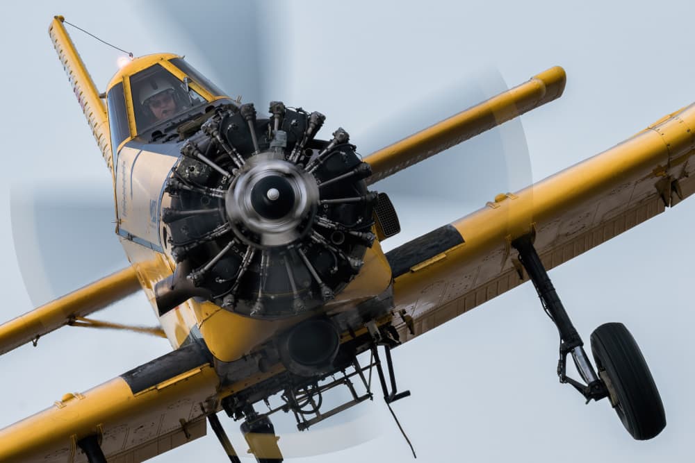 Flying Yellow Crop Duster by Piotr Wrobel — canvas wall art