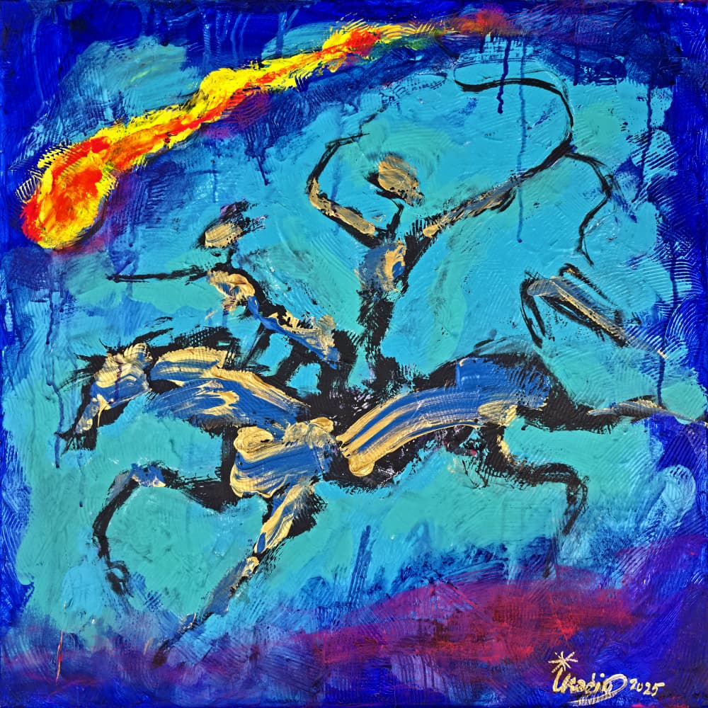 Celestial Horsemen Charge by Kanat Ibragimov — canvas wall art