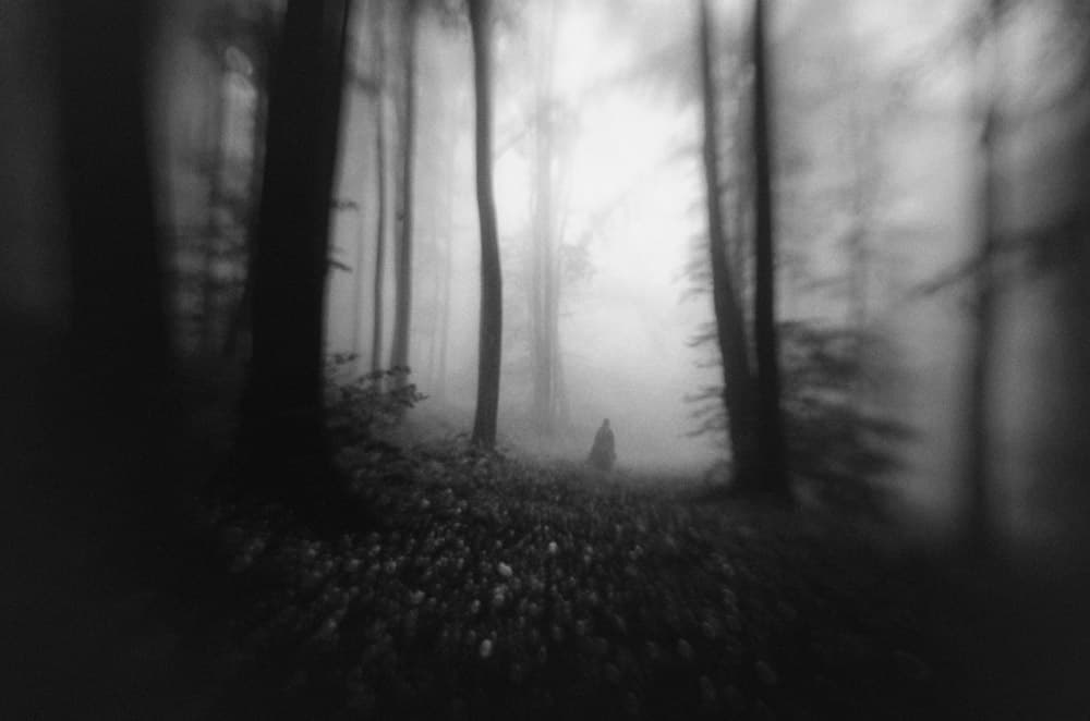 Misty Forest Figure by PhotoCosma — canvas wall art