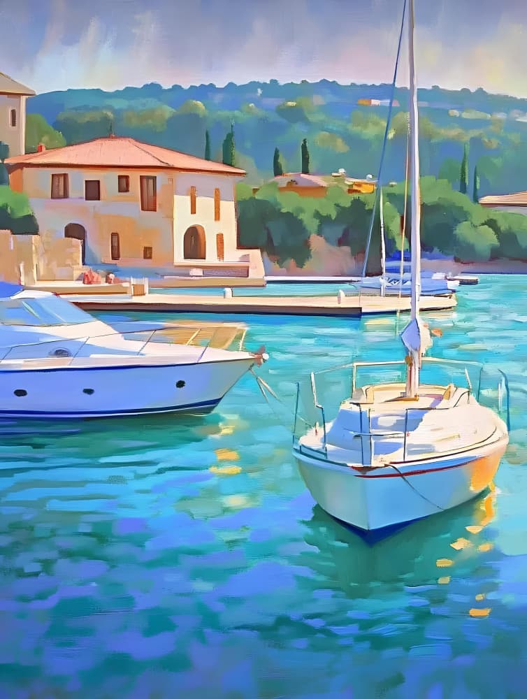 Turquoise Harbor Boats by Avanesova Elena — canvas wall art