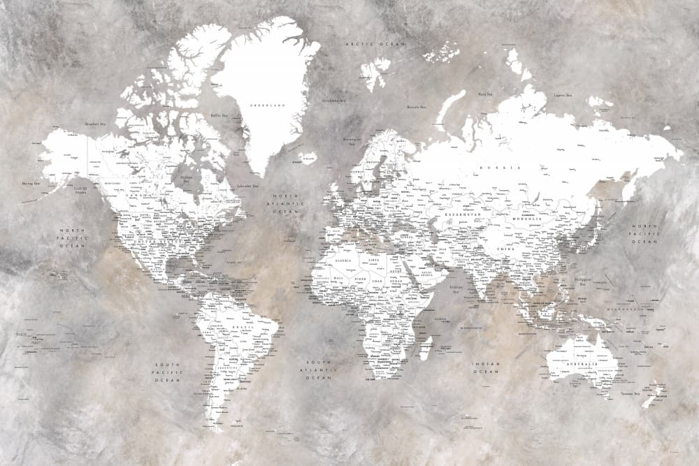 Textured World Map by Rosana Laiz Blursbyai — canvas wall art