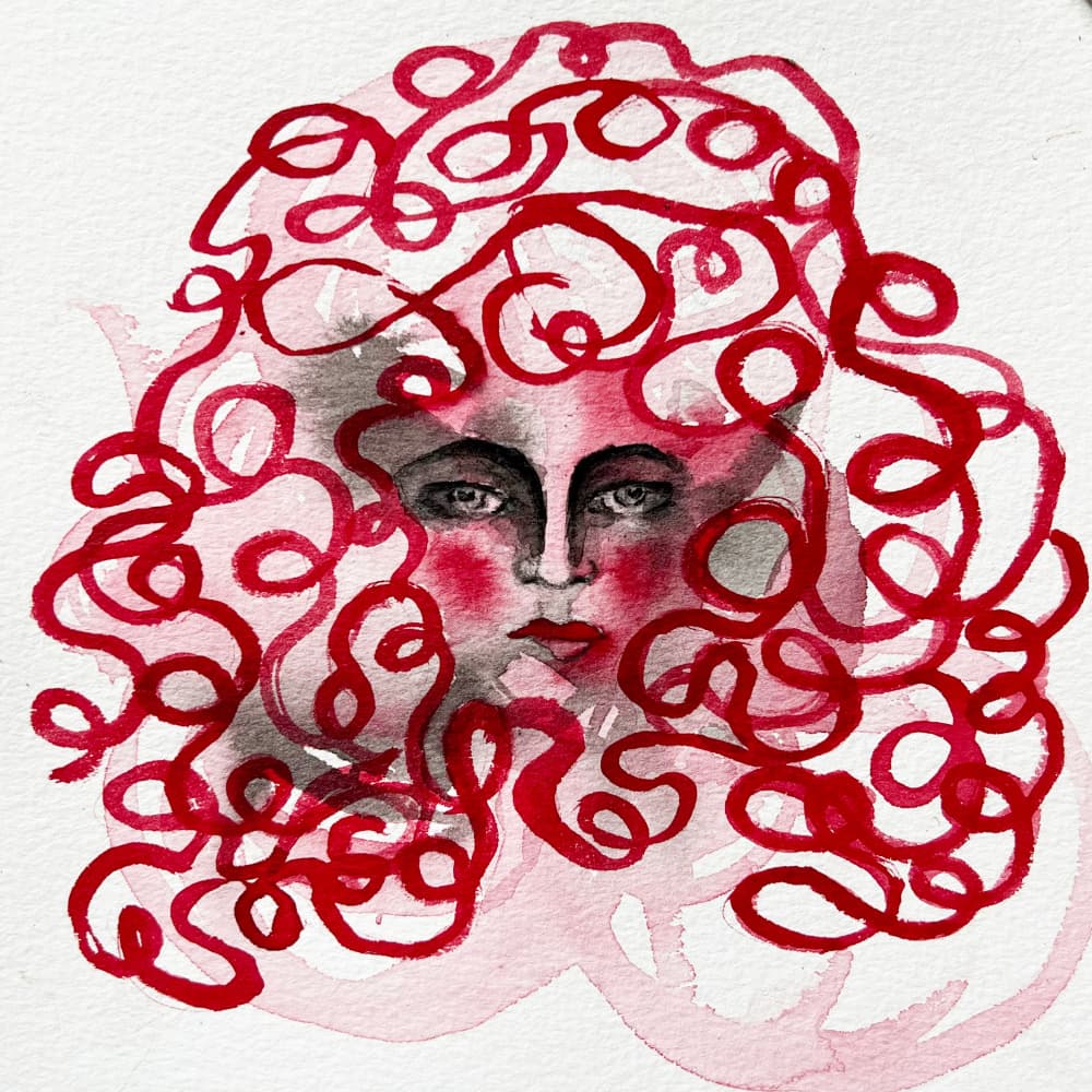 Crimson Curls Portrait by Christina Misuro — canvas wall art