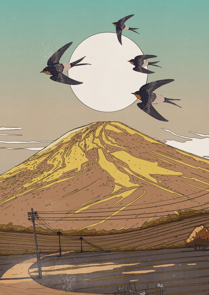 Mount Fuji Swallows Sunset by Nicholas — canvas wall art