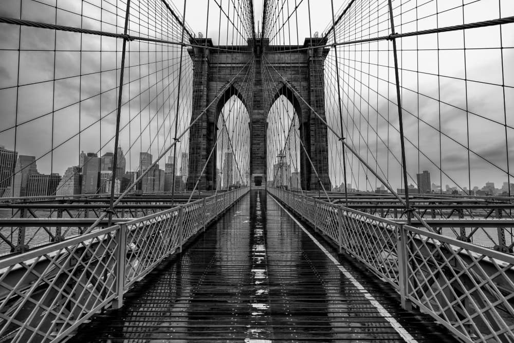 Rainy Brooklyn Bridge by Ashley Sowter — canvas wall art