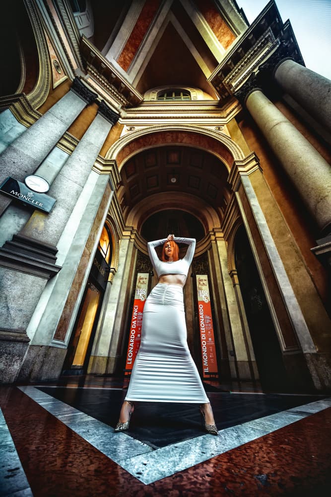 White Dress Architectural Glamour by Ruslan Bolgov — canvas wall art