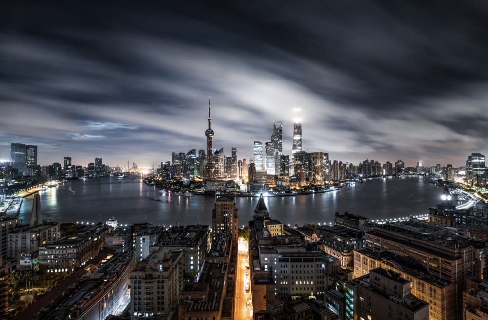 Shanghai City Night Flow by Ran Shen — canvas wall art