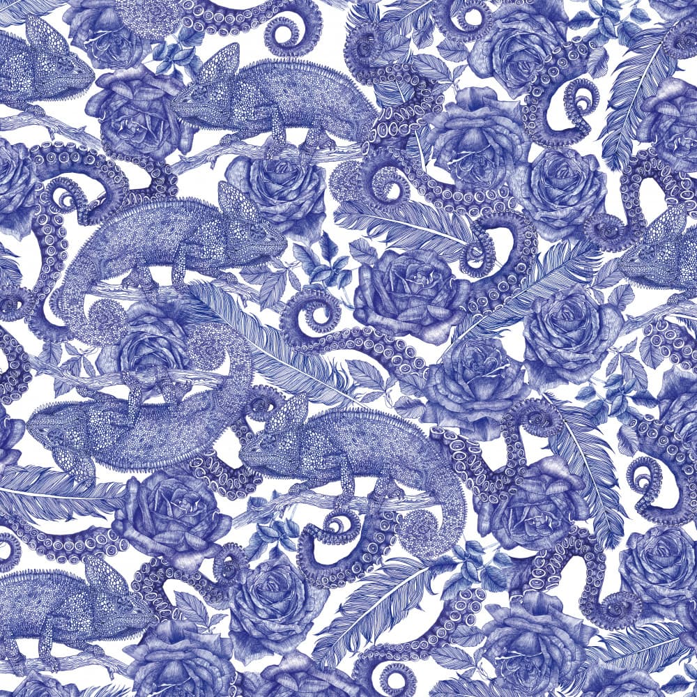 Indigo Chameleon Floral Fantasy by Nicole Bustamante — canvas wall art