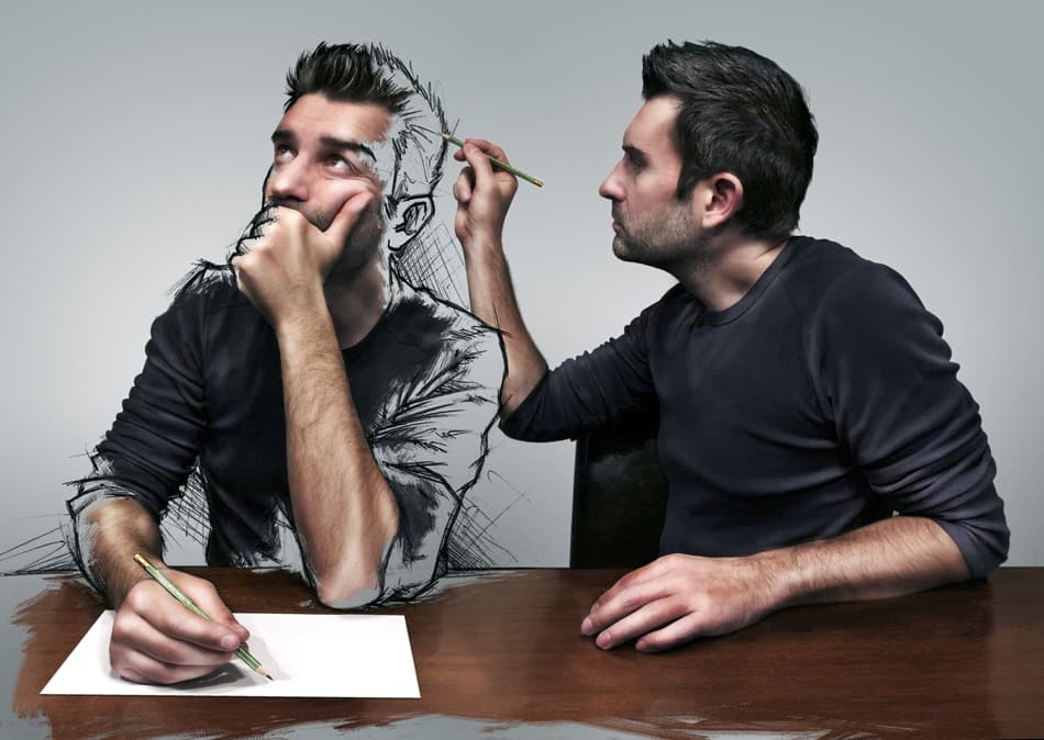Man Drawing Himself by Sebastien DEL GROSSO — canvas wall art