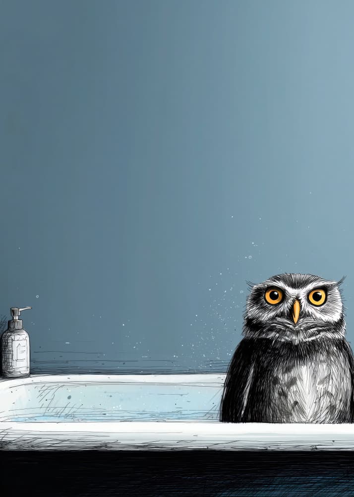 Whimsical Owl Bath by Justyna Jaszke — canvas wall art