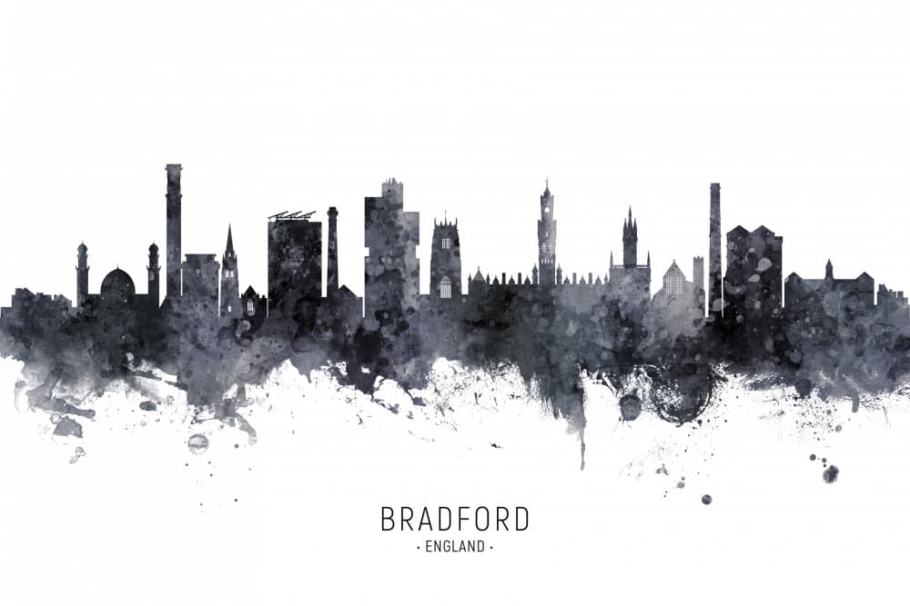Bradford Watercolor Skyline by Michael Tompsett — canvas wall art