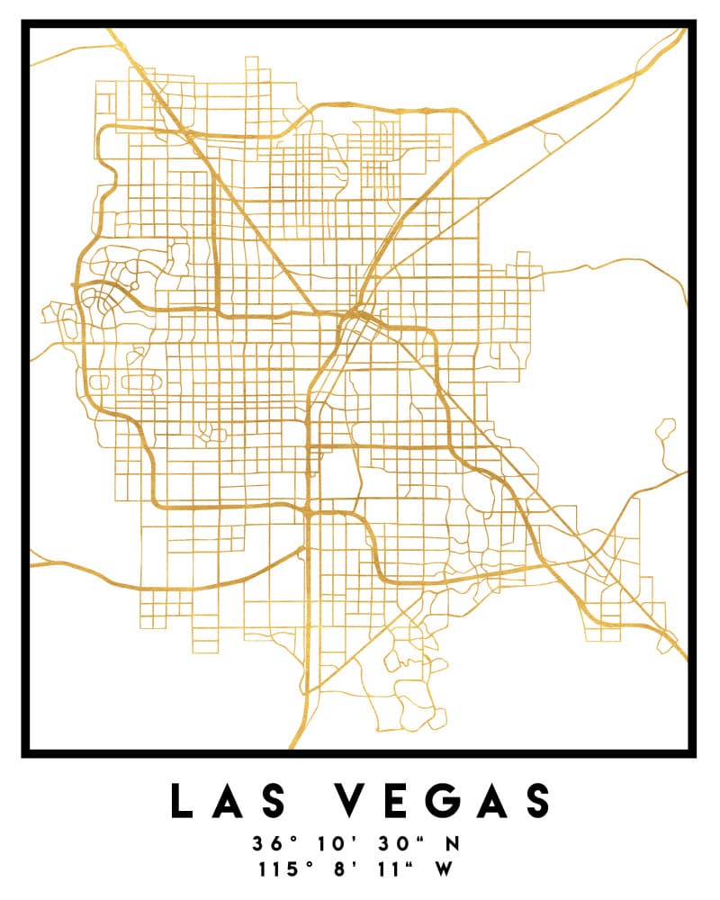 Golden Las Vegas Map by Emiliano Deificus — canvas wall art