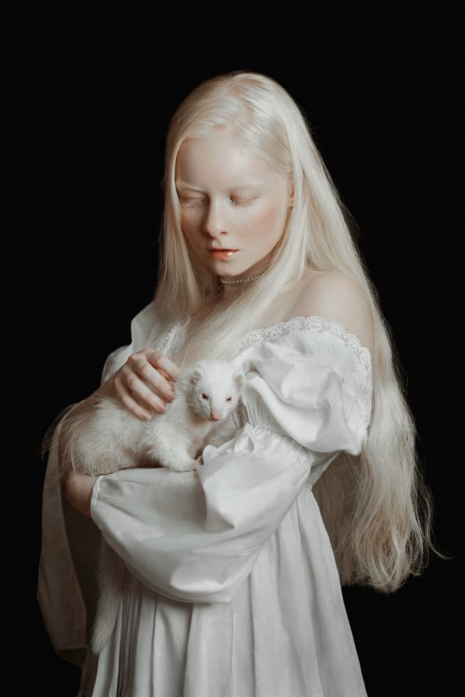 Ethereal Woman White Ferret by Markéta Leupoldová — canvas wall art