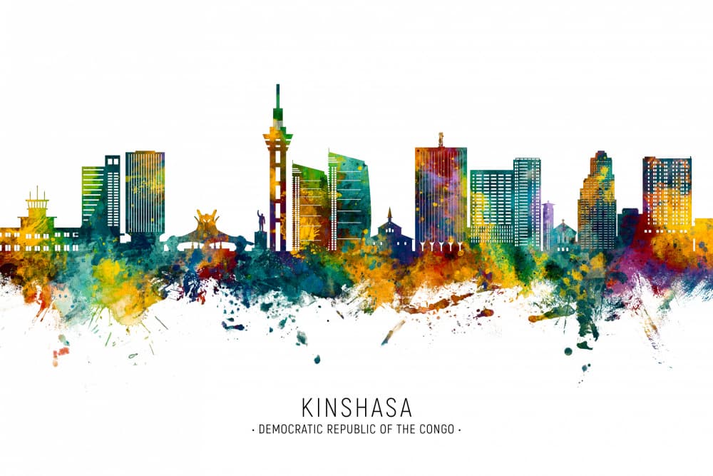 Colorful Kinshasa Skyline by Michael Tompsett — canvas wall art