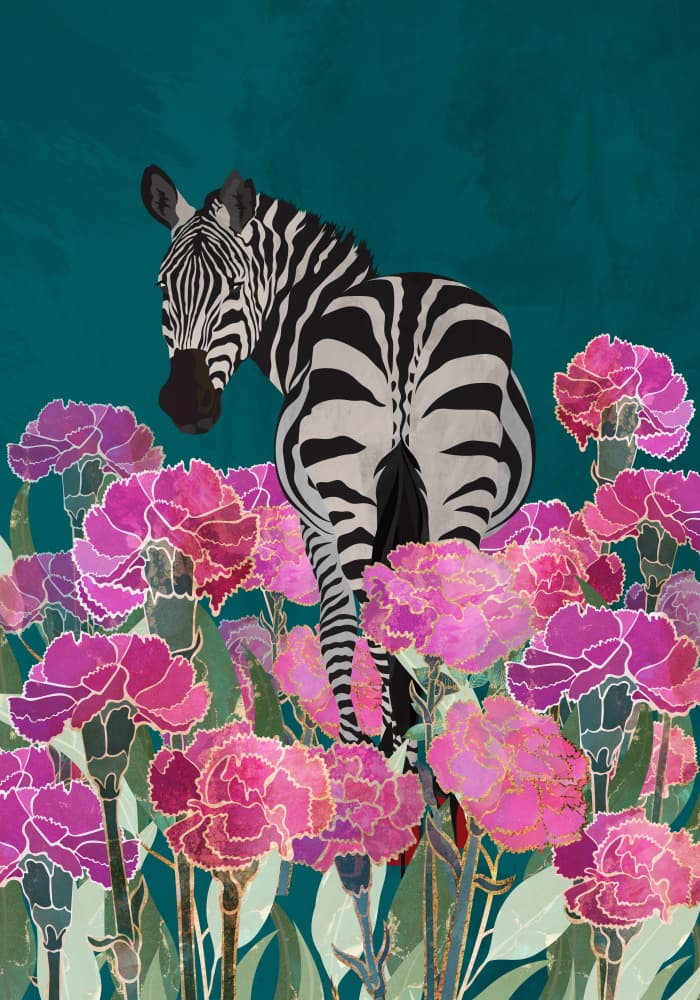 Zebra Among Pink Flowers by Sarah Manovski — canvas wall art