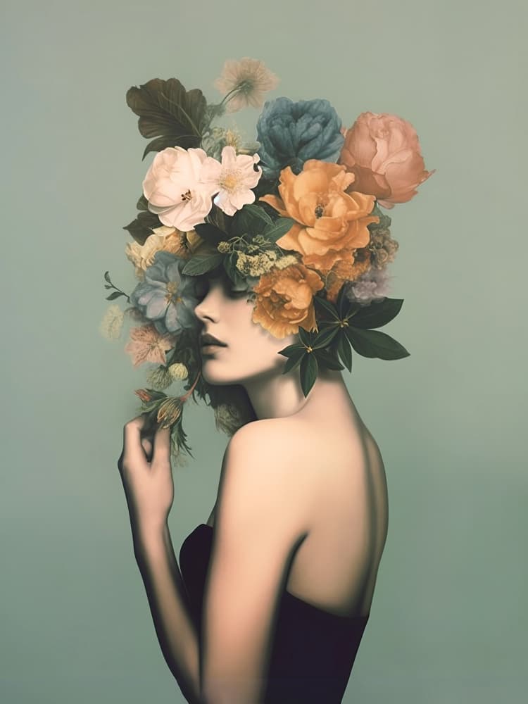 Floral Woman Portrait by Robert Farkas — canvas wall art