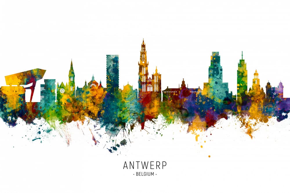 Colorful Antwerp Skyline by Michael Tompsett — canvas wall art