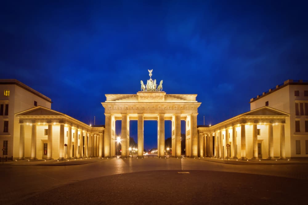 Brandenburg Gate Berlin Night by Melanie Viola — canvas wall art