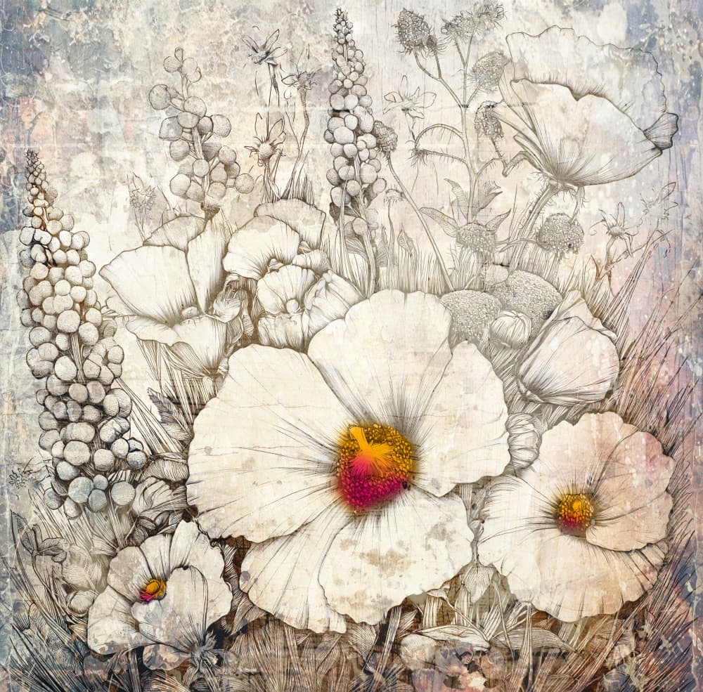 Vintage Floral Sketch by Rafal Kulik — canvas wall art