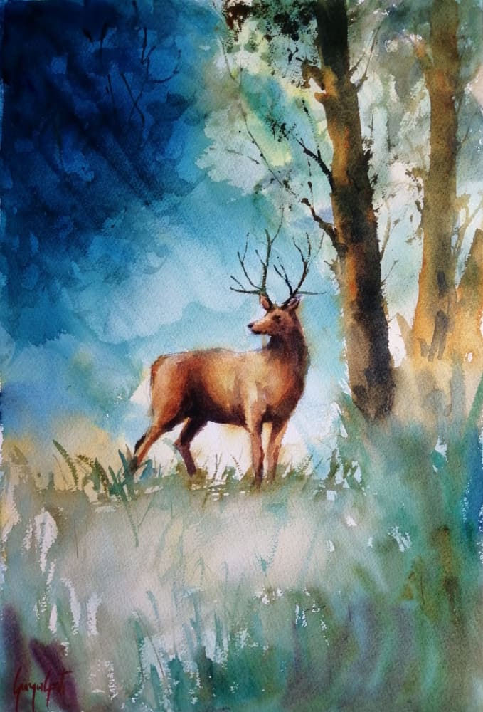 Deer in Misty Forest by Giorgio Gosti — canvas wall art