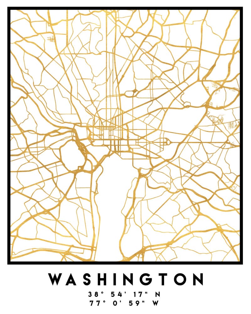 Washington DC Gold Map by Emiliano Deificus — canvas wall art