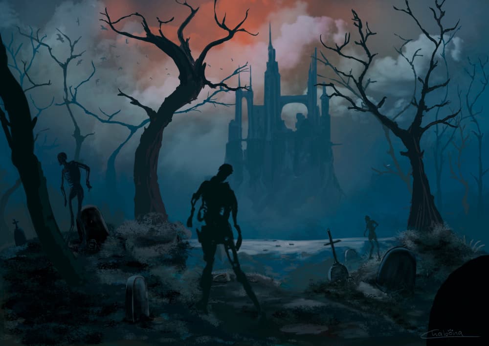 Undead Castle Graveyard by Nadia Cuevas — canvas wall art